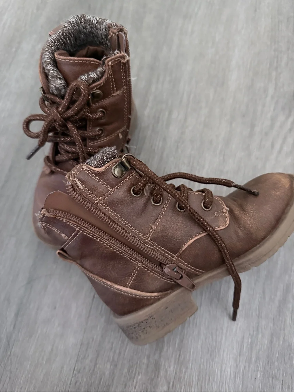 Kids Brown Faux-Leather Winter Boot with Fleece Lining